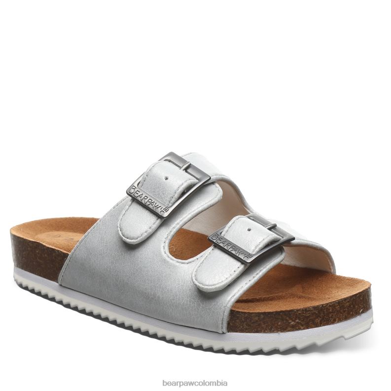 BEARPAW 8B2H625 sandalias blanco metalizado niños juventud de brooklyn