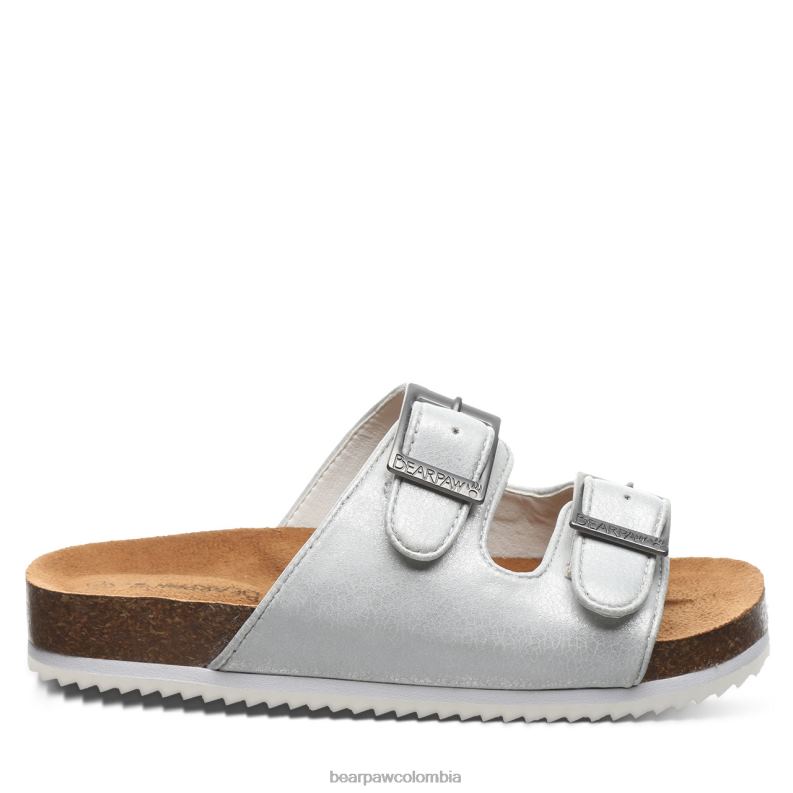 BEARPAW 8B2H625 sandalias blanco metalizado niños juventud de brooklyn